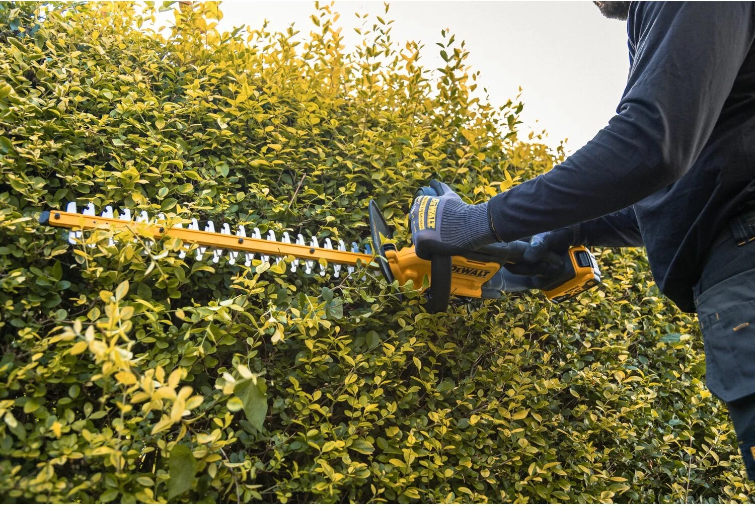 Gërshërë akumulatorike për gardh Dewalt DCMHT562P1 18V XR, 55 cm, 19 mm, set 1x 5Ah + karikues, verdhë/zezë