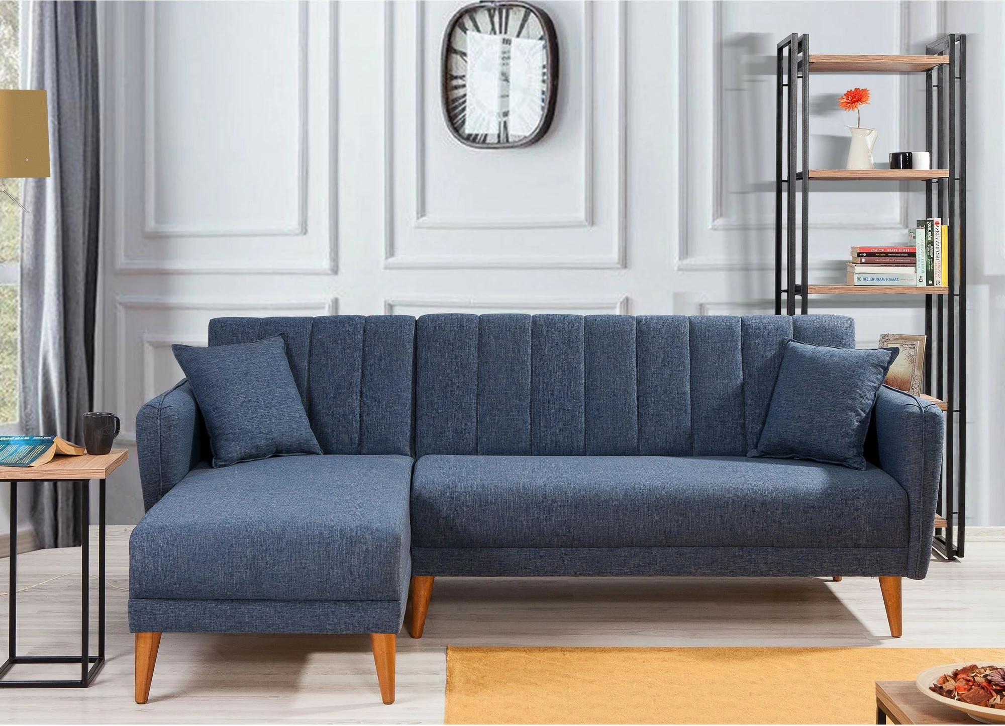 Kënd divan-krevat Atelier del Sofa, kënd majtas, ngjyrë kaltër e errët