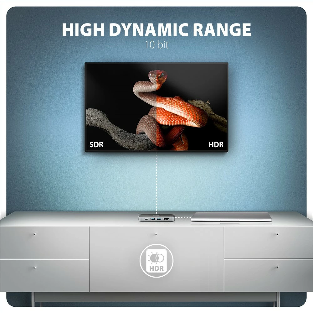 Hub USB-C 6-në-1 AXAGON HMC-6GLN, 5Gbps, 2xUSB-A, 1x USB-C, GLAN, HDMI 4K/60Hz, PD 100W, 20cm, zi/argjendtë