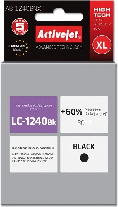 Ngjyrë zëvendësuese Activejet AB-1240BNX për printer Brother, 30ml, e zezë