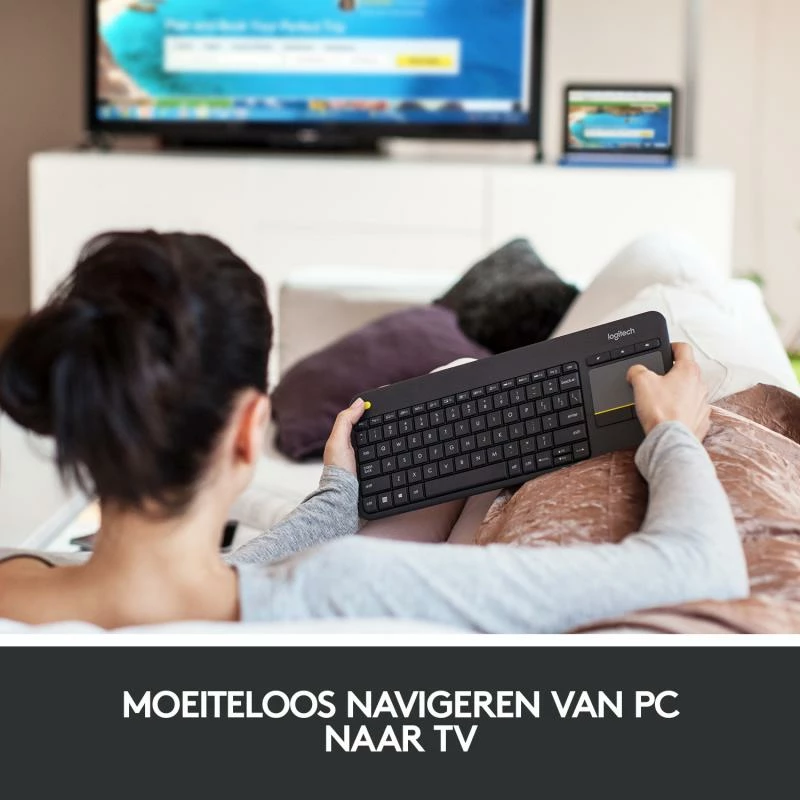 Tastierë wireless me touchpad Logitech K400 Plus US 920-007145, USB receiver, e zezë