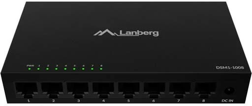 Switch Lanberg DSM1-1008 8x Gigabit unmanaged desktop 12V kasë metalike, e zezë