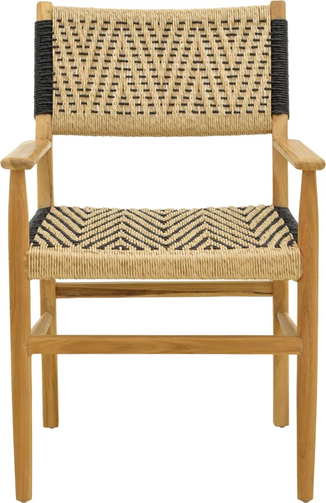 Karrige me krahë Fermilo, skelet druri teak, litar PE, ngjyrë natyrale-e zezë, 55x67x86cm