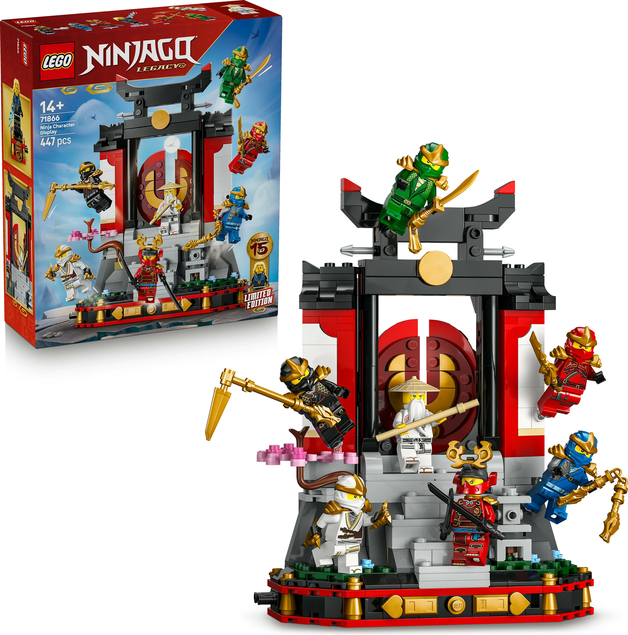 Set ndërtimi LEGO NINJAGO 71866 Ninja Character Display 15th Anniversary, 447 pjesë, 8 minifigura, 14+, multicolor