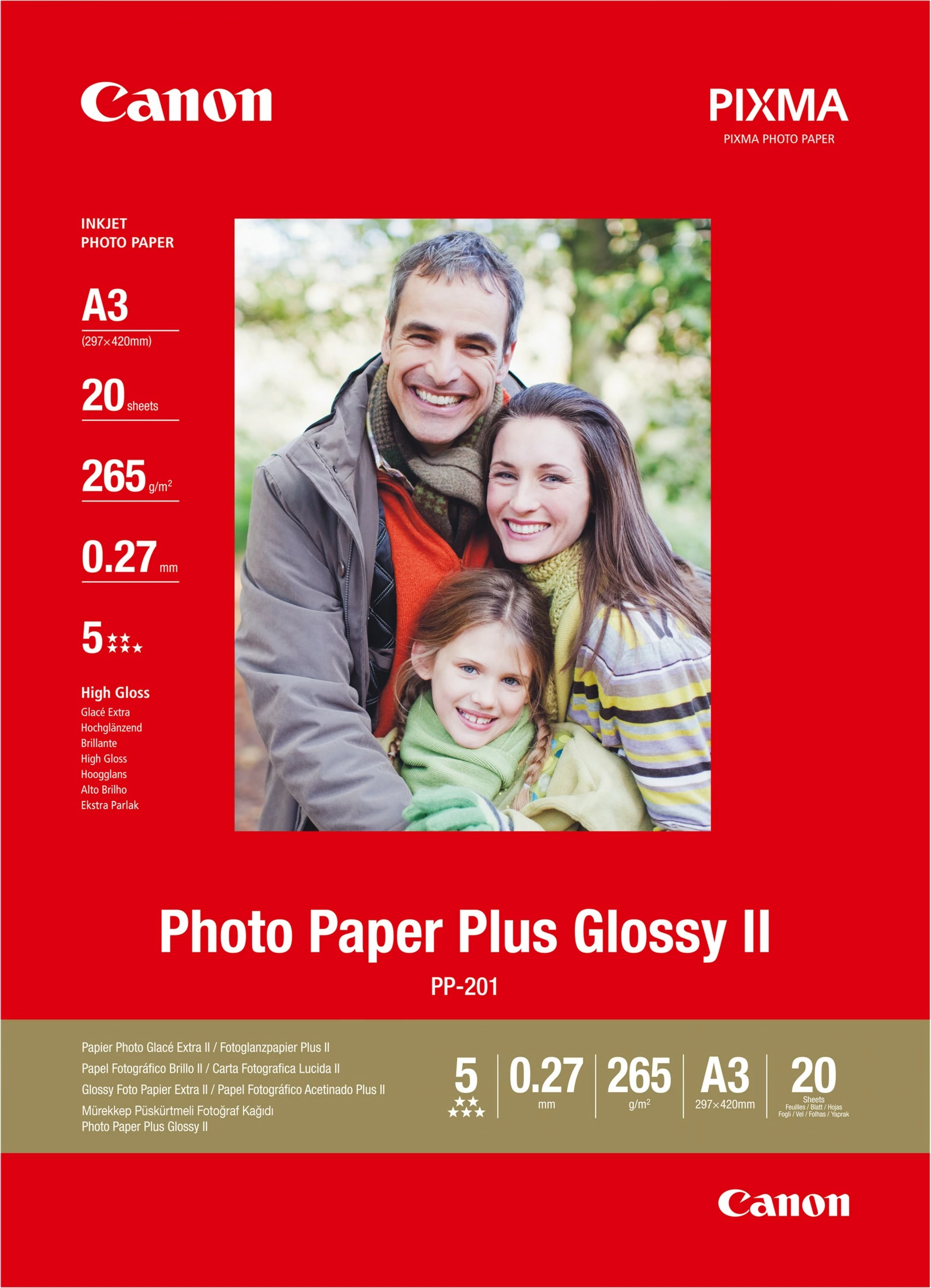 Letër fotografike Canon Photo Paper Plus Glossy II A3, 20 fletë, high-gloss