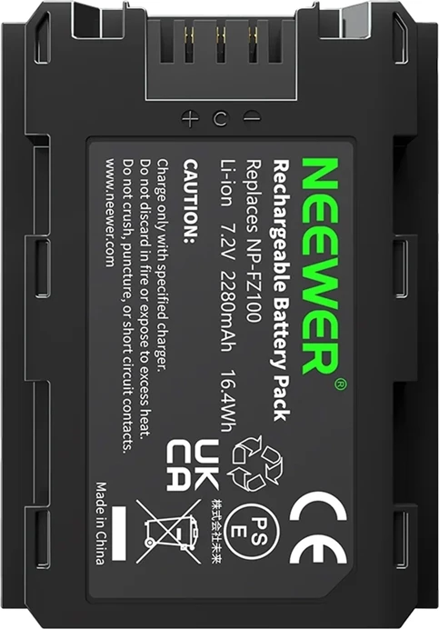 Bateri zëvendësuese Neewer NP-FZ100 2280mAh 7.2V Li-ion, e zezë