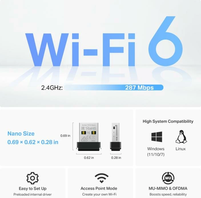 Adapter Wi‑Fi USB nano, TP-Link Archer TX1U Nano