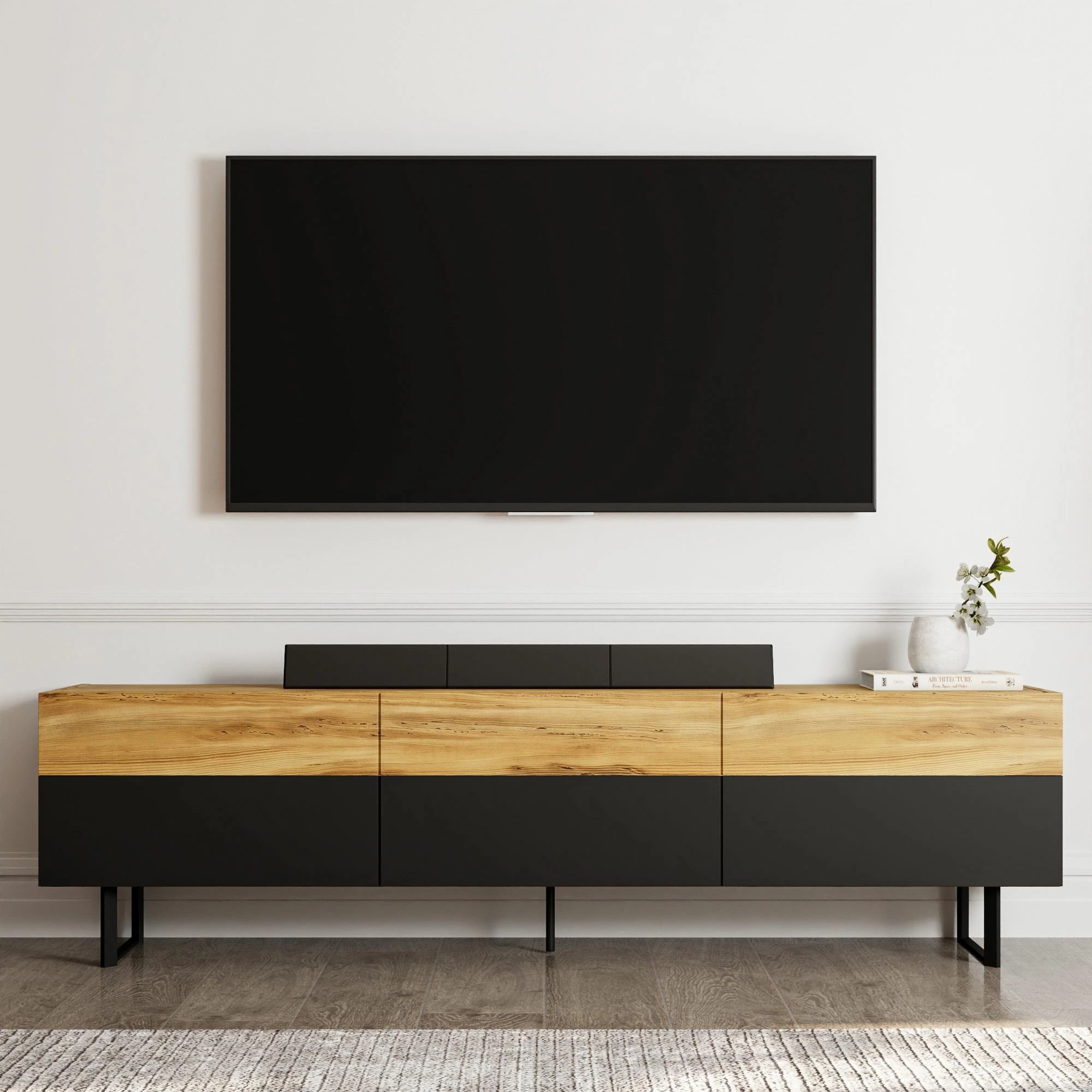Komodë TV Skye Decor, e zezë, lis