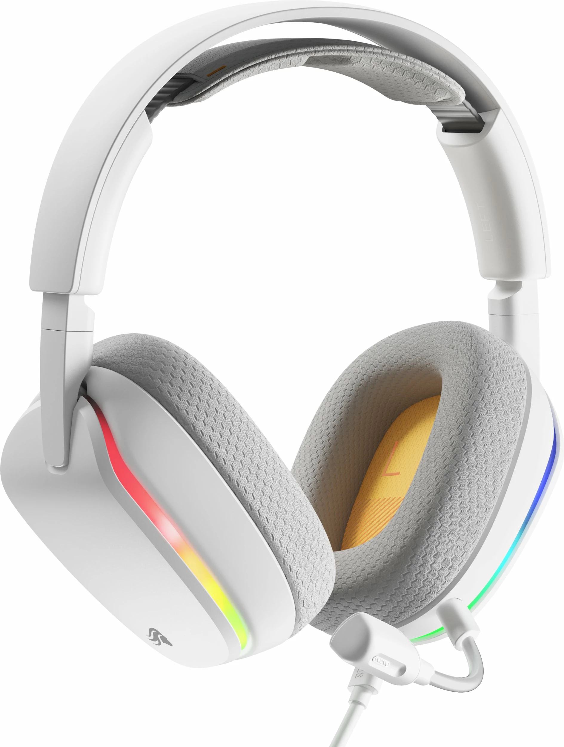 Kufje gaming Glorious GHS Eternal RGB, me mikrofon të shkëputshëm, 40 mm, me kabllo 3.5 mm/USB-C, të bardha