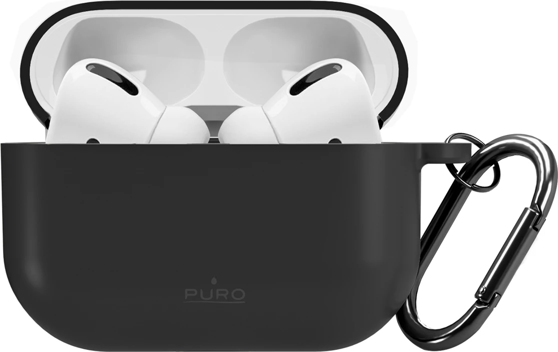 Mbështjellës silikoni Puro Icon për AirPods Pro 3, me karabinë, i zi, në kuti