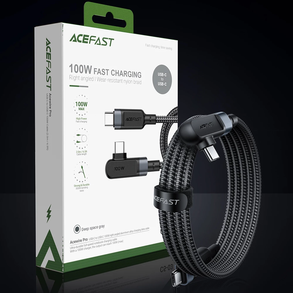 Kabllo Acefast C5-03 USB-C në USB-C, 2m, 100W, e zezë