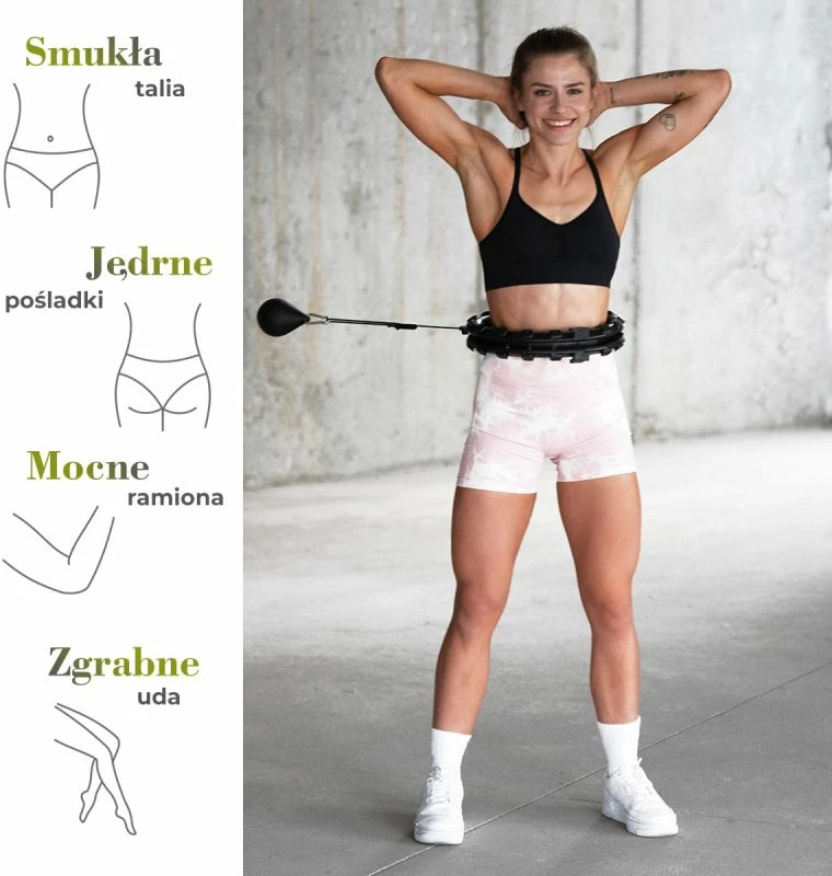 Set hula hop HMS HHW12 me peshë dhe rrip BR163, të zi, plus size