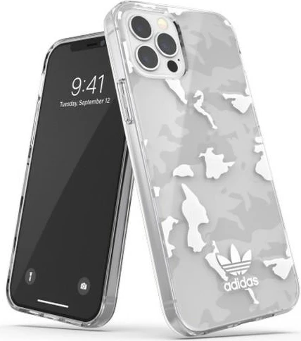 Mbështjellës Adidas OR SnapCase Camo për iPhone 12/12 Pro, transparent/bardhë