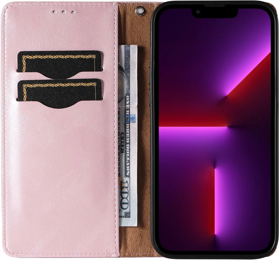 Mbështjellës Hurtel Magnet Strap Case për iPhone 14 Plus, me portofol, stand dhe rrip dore, Rozë