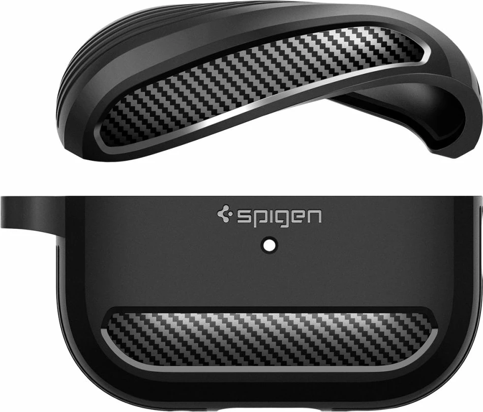Mbështjellës Spigen Rugged Armor për AirPods Pro 1/2, me karabiner, i zi