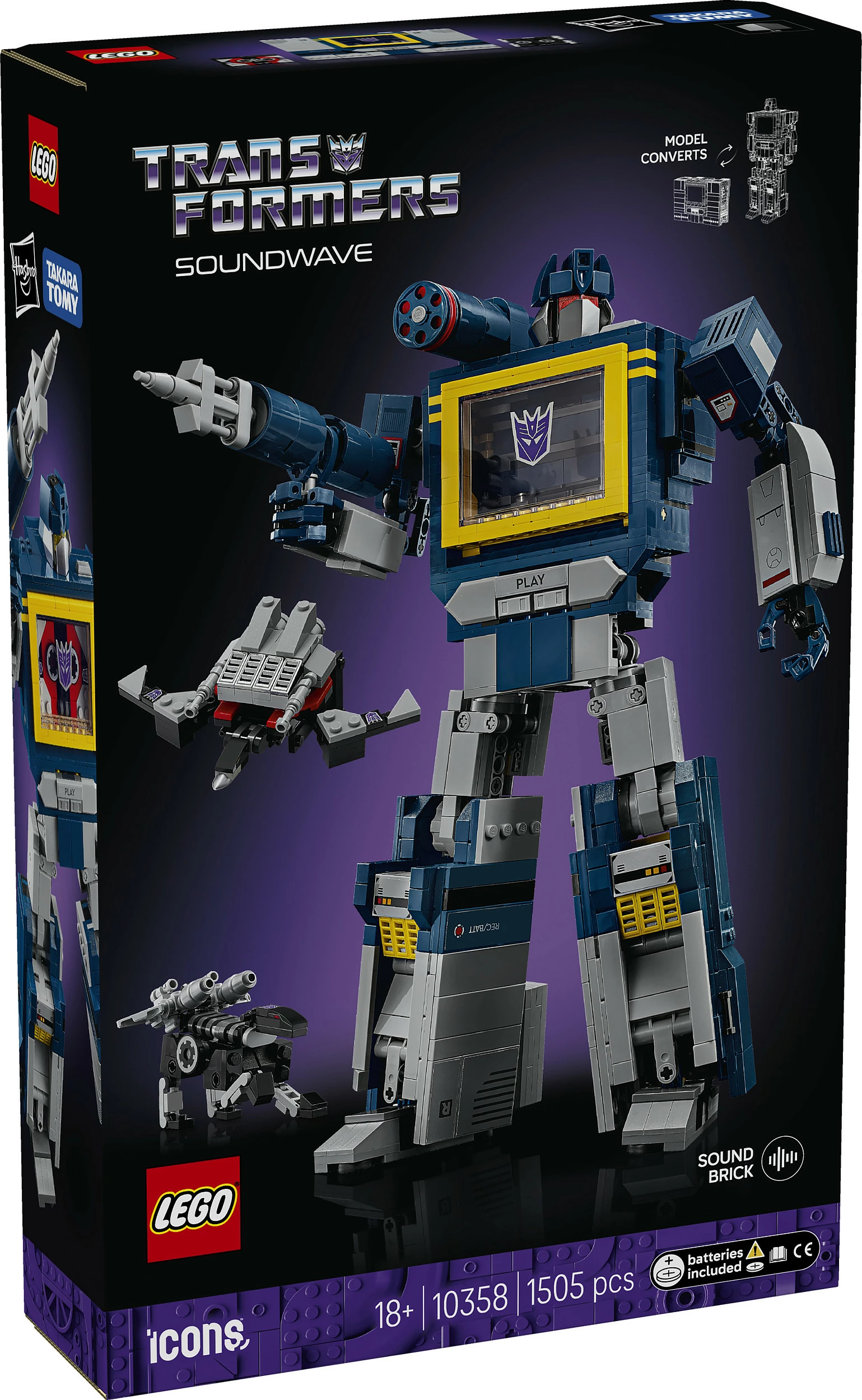 Set ndërtimi LEGO Icons Transformers Soundwave 10358, 1505 pjesë, 18+, multikolor