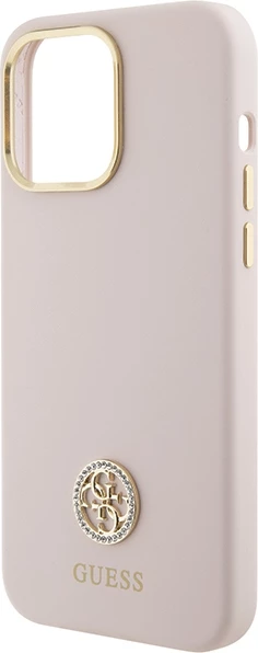 Mbështjellës Guess Silicone Logo Strass 4G për iPhone 15 Pro Max, Rozë