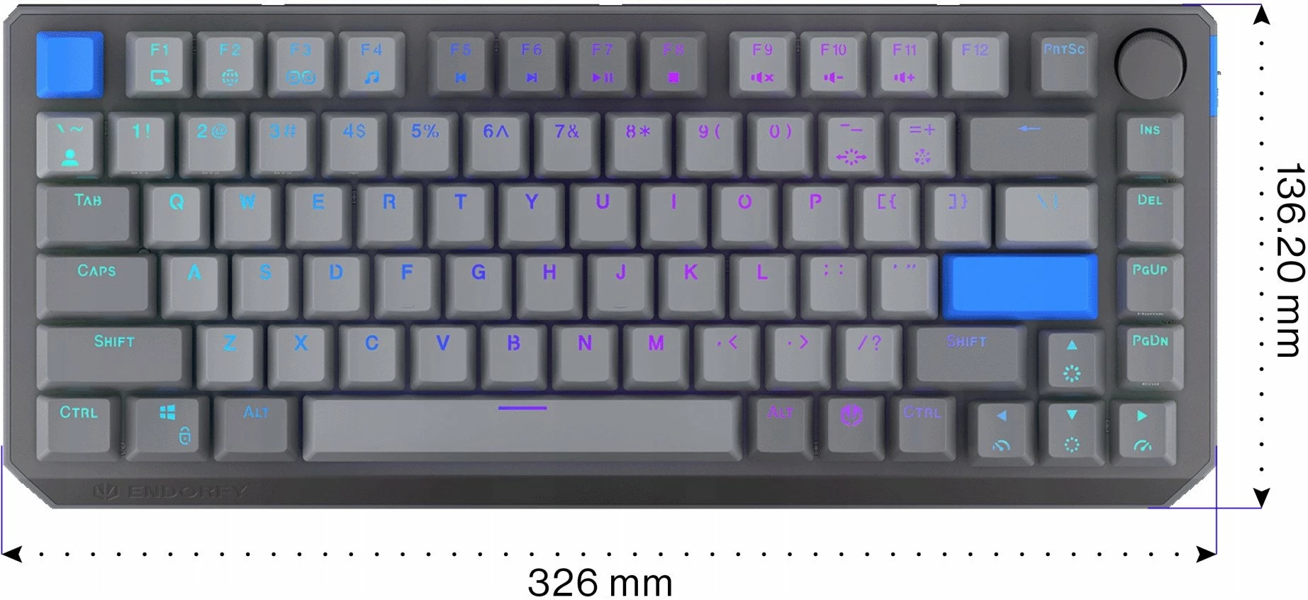 Klaviaturë mekanike wireless Endorfy Thock V2 75% Wireless, ENDORFY Yellow by Gateron, RGB, US ANSI, hot-swap, gri