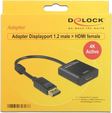 Adapter DeLOCK 62607, 0.2 m, DisplayPort në HDMI, Ngjyrë e zezë