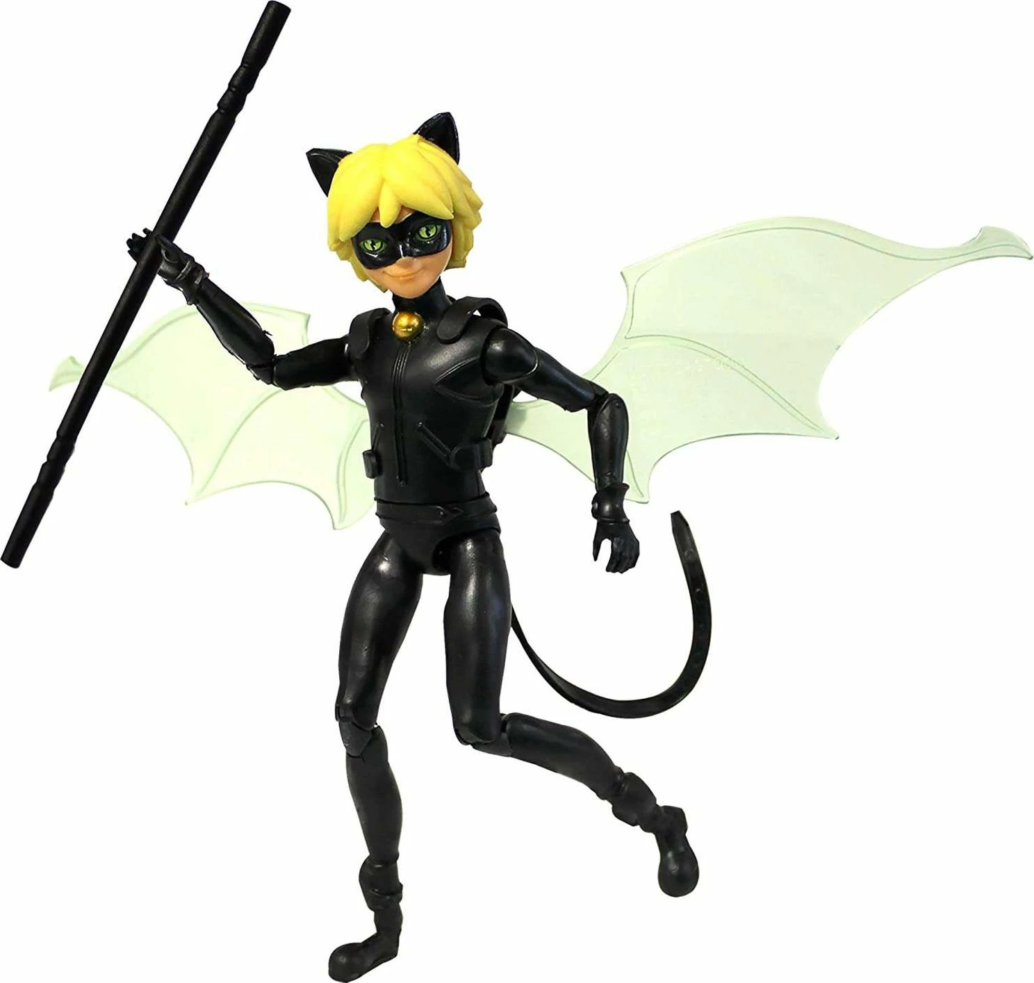 Figurë Playmates Toys Miraculous Cat Noir 50403, 13 cm, me aksesorë (kij + krahë), set 3 copë, e zezë