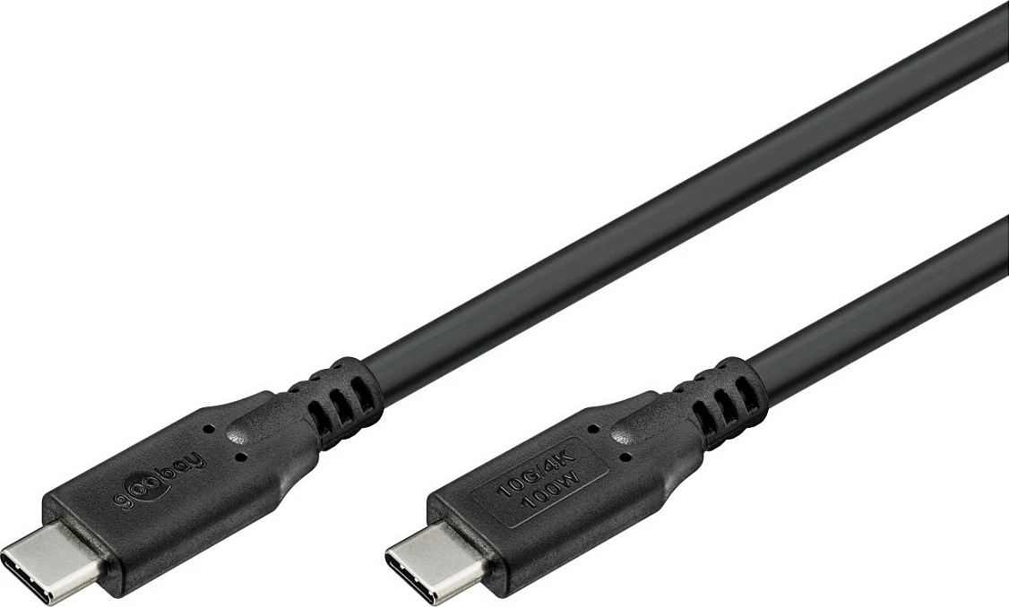 Kabel USB-C Goobay, USB-C në USB-C, USB 3.2 Gen2, 1m, 10Gbps, PD 100W, 4K@60Hz, i zi