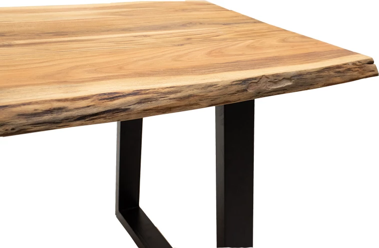 Tavolinë Miles Slim dru akacie ngjyrë natyrale me këmbë metali të zeza 180x90x76cm