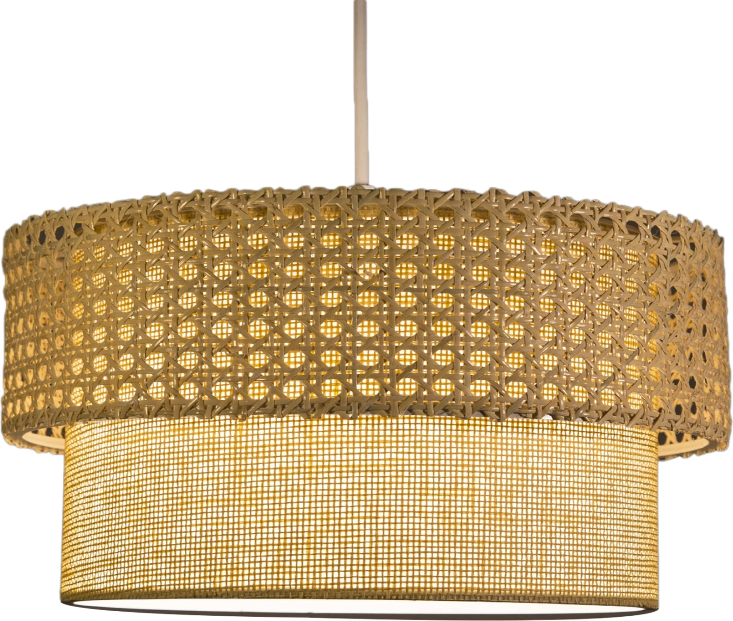 Llambë tavani varëse FH7629.01 dy-shtresore, ratan dhe pëlhurë, kornizë metalike