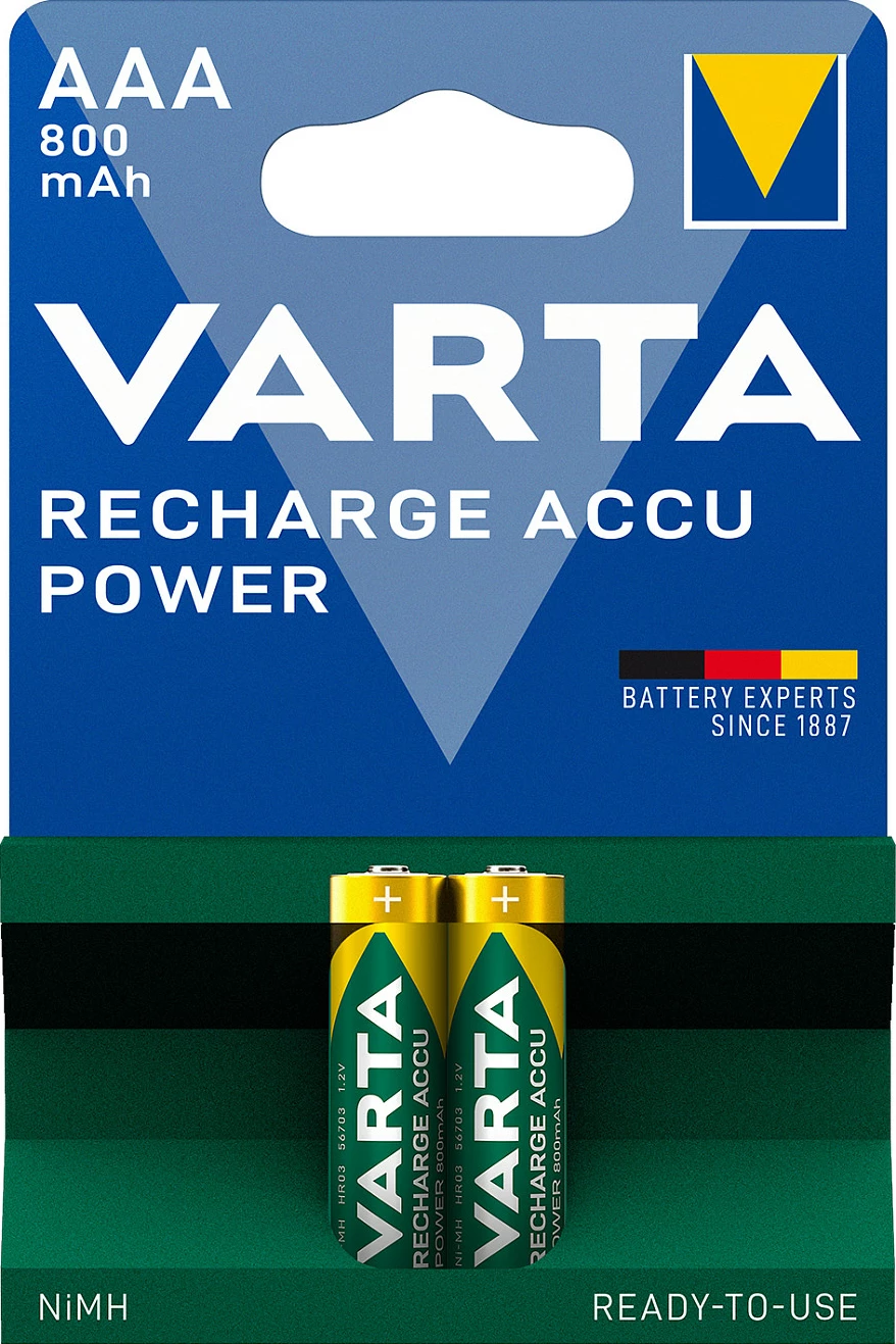 Bateri të rikarikueshme VARTA 56703 Ready2Use, AAA, NiMH, 800 mAh, 1.2 V, 2 copë, ari/jeshile