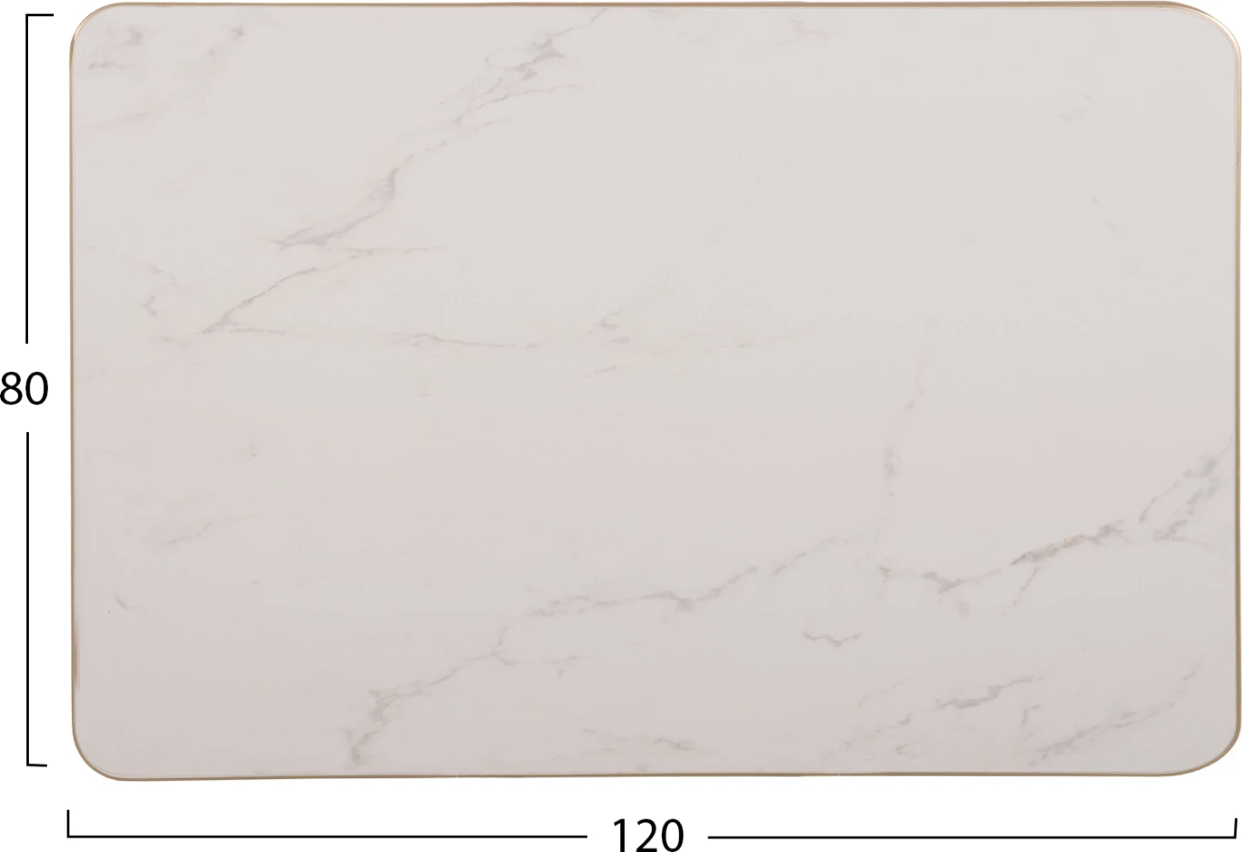 Sipërfaqe tavoline drejtkëndore prej guri të sinterizuar, mermer i bardhë, kornizë alumini e artë, FH6656.12, 120x80 cm