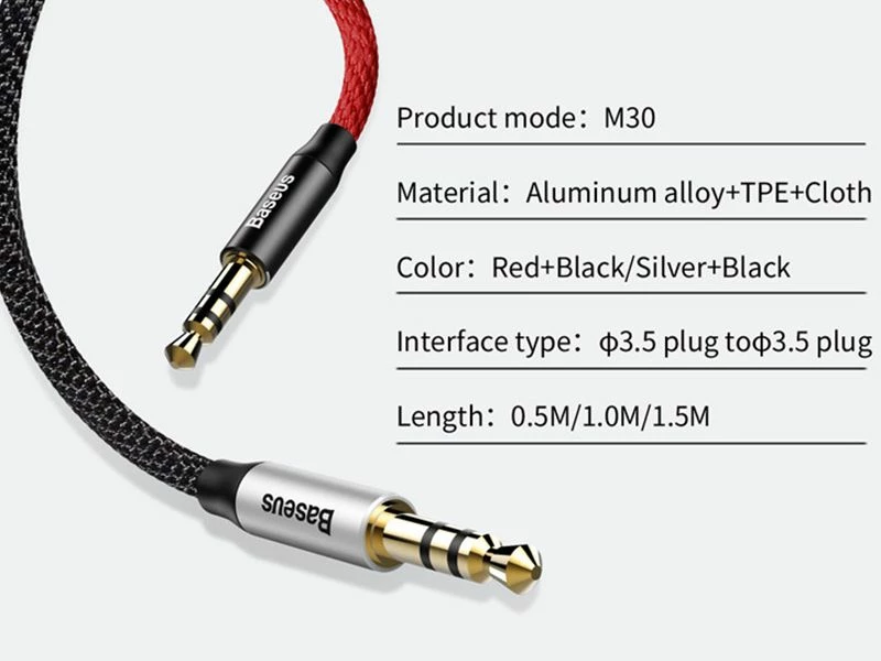 Kabllo audio Baseus Yiven Audio M30 3.5mm Jack–3.5mm Jack 1m, e zezë