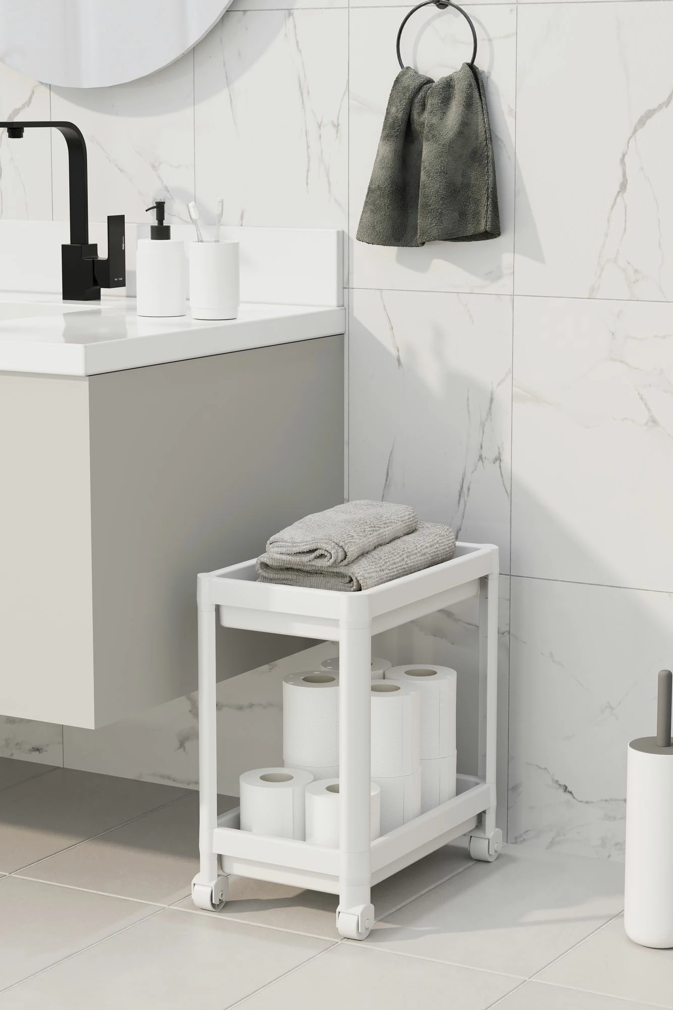 Raft plastik multifunksional, ngjyrë e bardhë, Aberto Design, TKRLKKT-2K-1