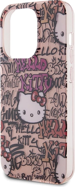 Mbështjellës Hello Kitty IML Tags Graffiti për iPhone 13 Pro Max, rozë