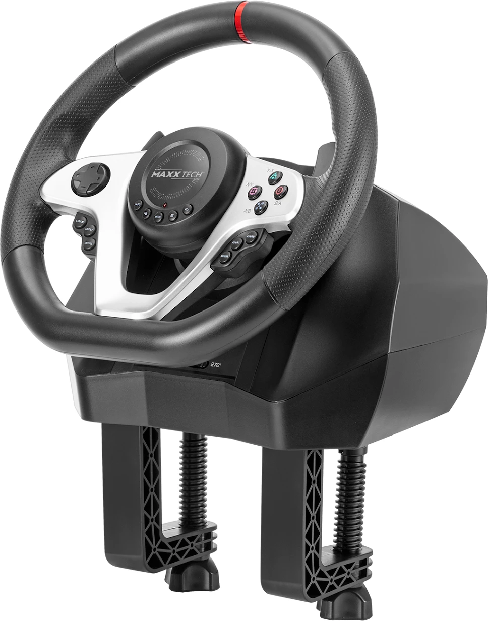 Timoni racing MAXX TECH PR279, rrotullim 270°/900°, kompatibil me PC/PS4/Xbox/Nintendo Switch, me set 2 pedale, i zi/argjendtë