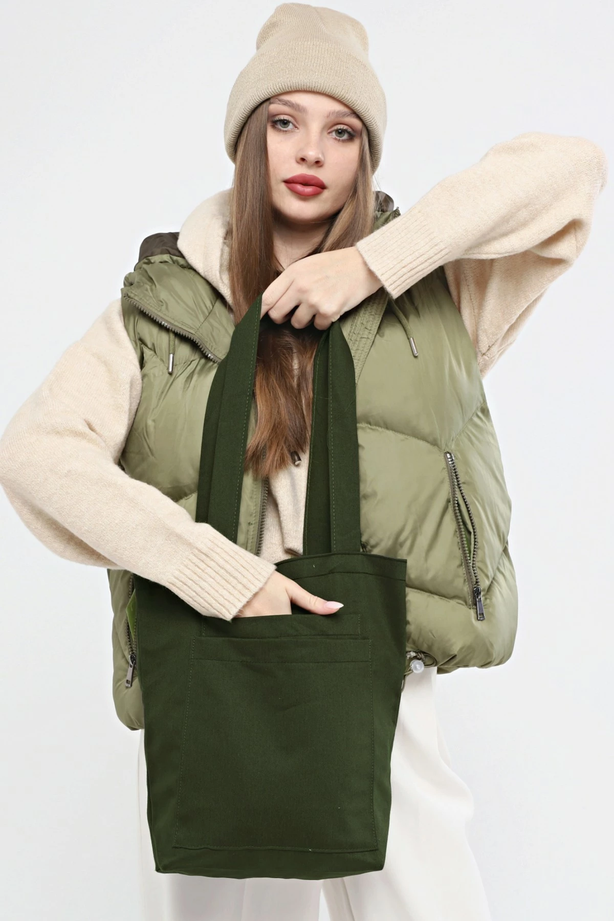Çantë tote Zoozie Bags, ngjyrë e gjelbër e errët, 2115
