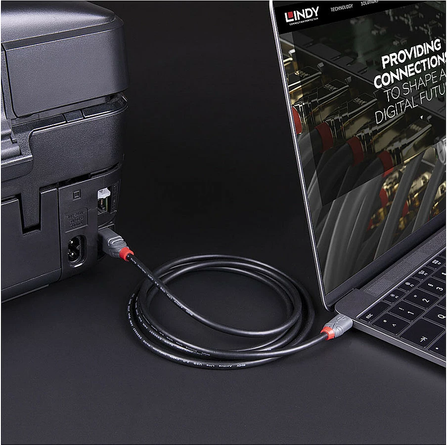 Kabllo USB LINDY Anthra Line, USB-C në USB-B 3.2, 2m, zi/gri
