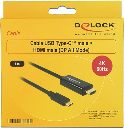Kabllo DeLOCK 85290 USB-C në HDMI, 1 m, 4K 60Hz, e zezë