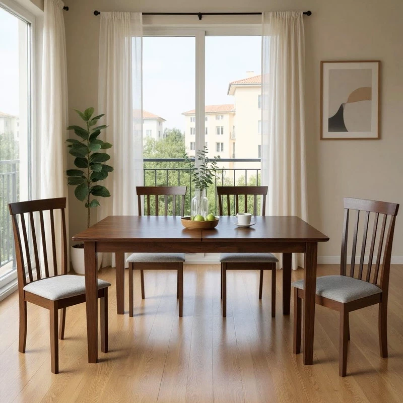 Tavolinë me karrige Mabor-Houston, dru arrë, zgjatshme, 120-150x80x73.8cm