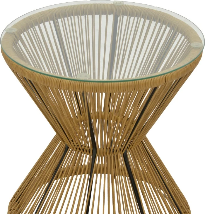 Tavolinë Mabil rattan natyrale-xham D50x55cm