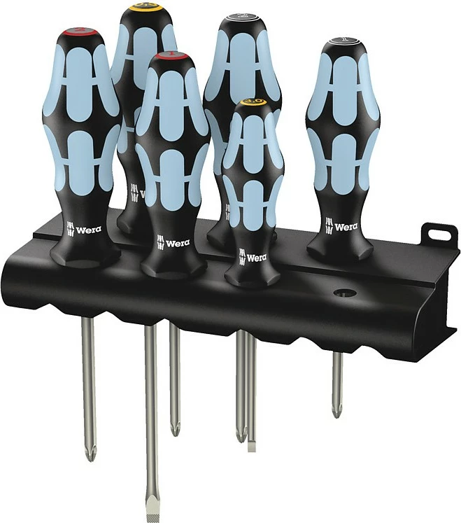 Set kaçavidash Wera 3334/3350/3355/6, 6 copë, çelik, kuti, zi/blu