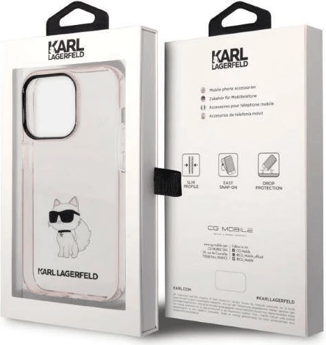Mbështjellës KARL LAGERFELD KLHCP14XHNCHTCP për iPhone 14 Pro Max, IML NFT Choupette Logo, transparent pink