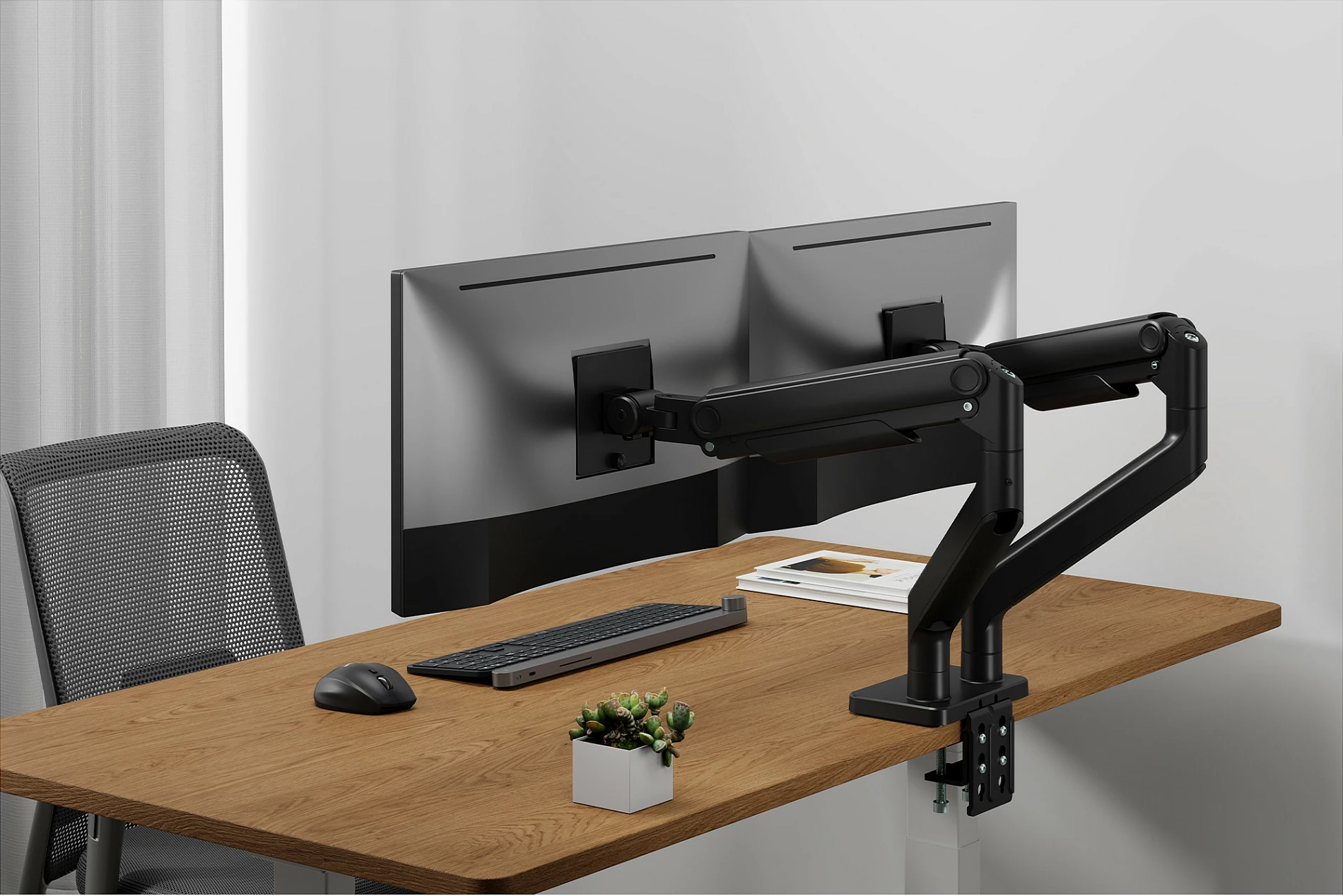 Mbajtës monitori Digitus Dual, për 2 monitorë deri 45", VESA 75x75/100x100, 2x20 kg, clamp, i zi