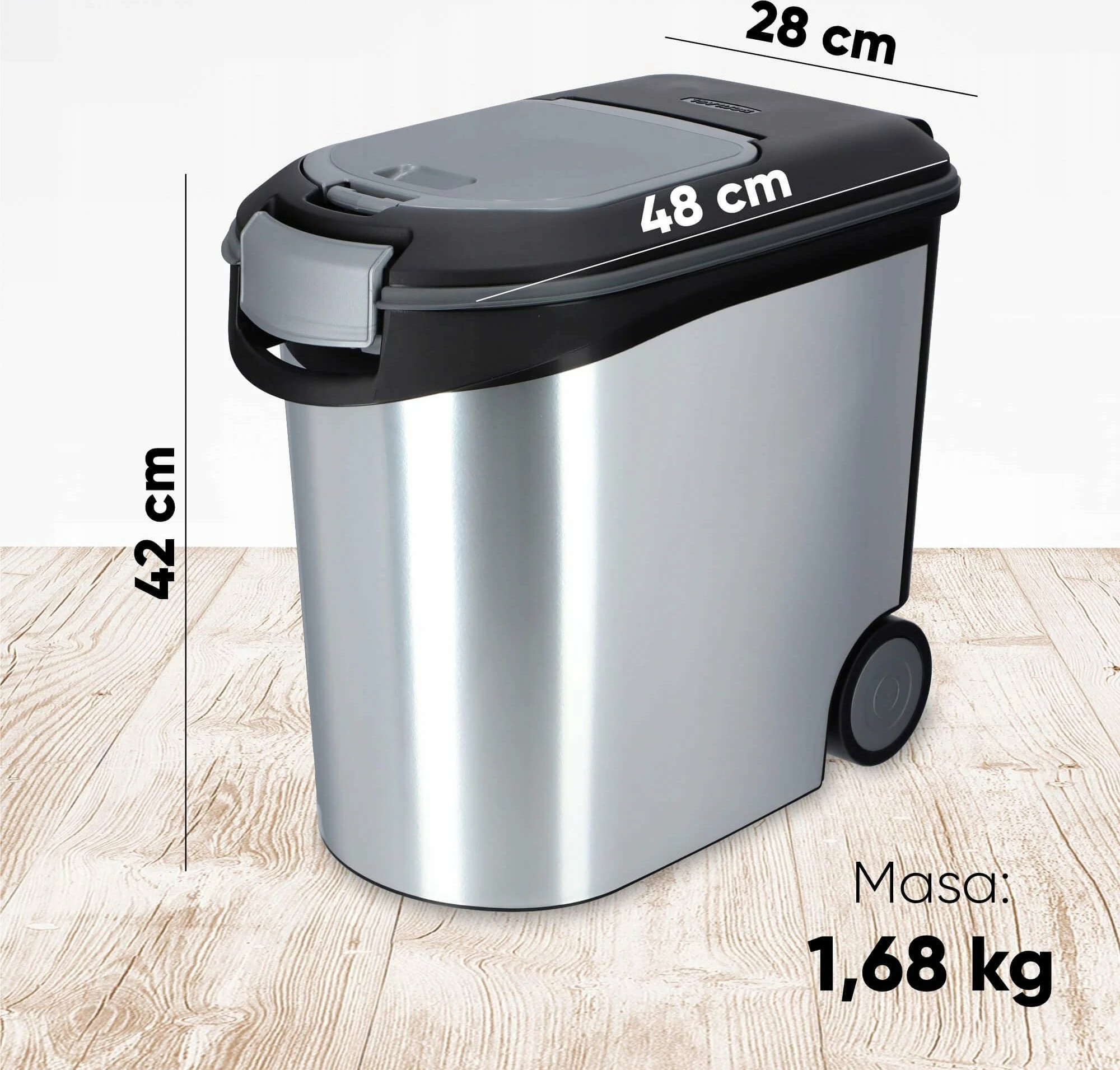 Kontejner ushqimi për kafshë Curver 35 L / 12 kg, me rrota, argjend-zi