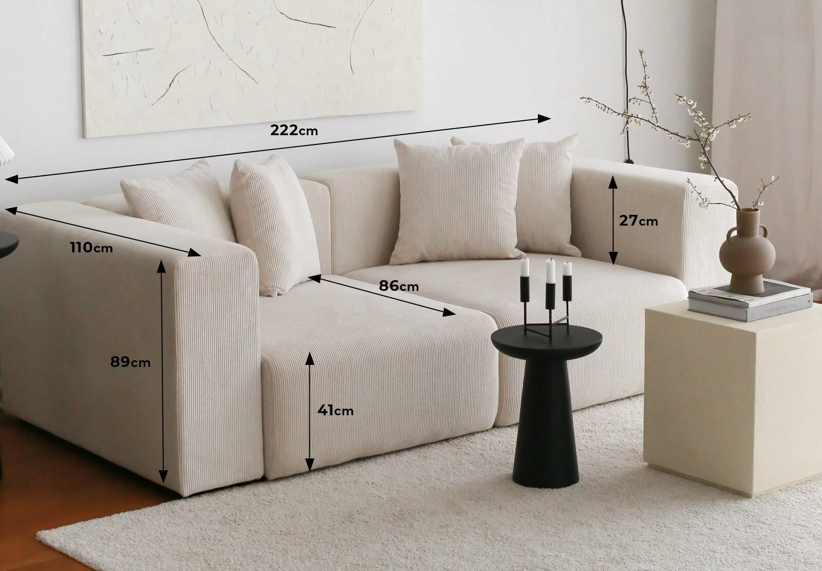 Divan treshe Atelier del Sofa, Yolo, i bardhë
