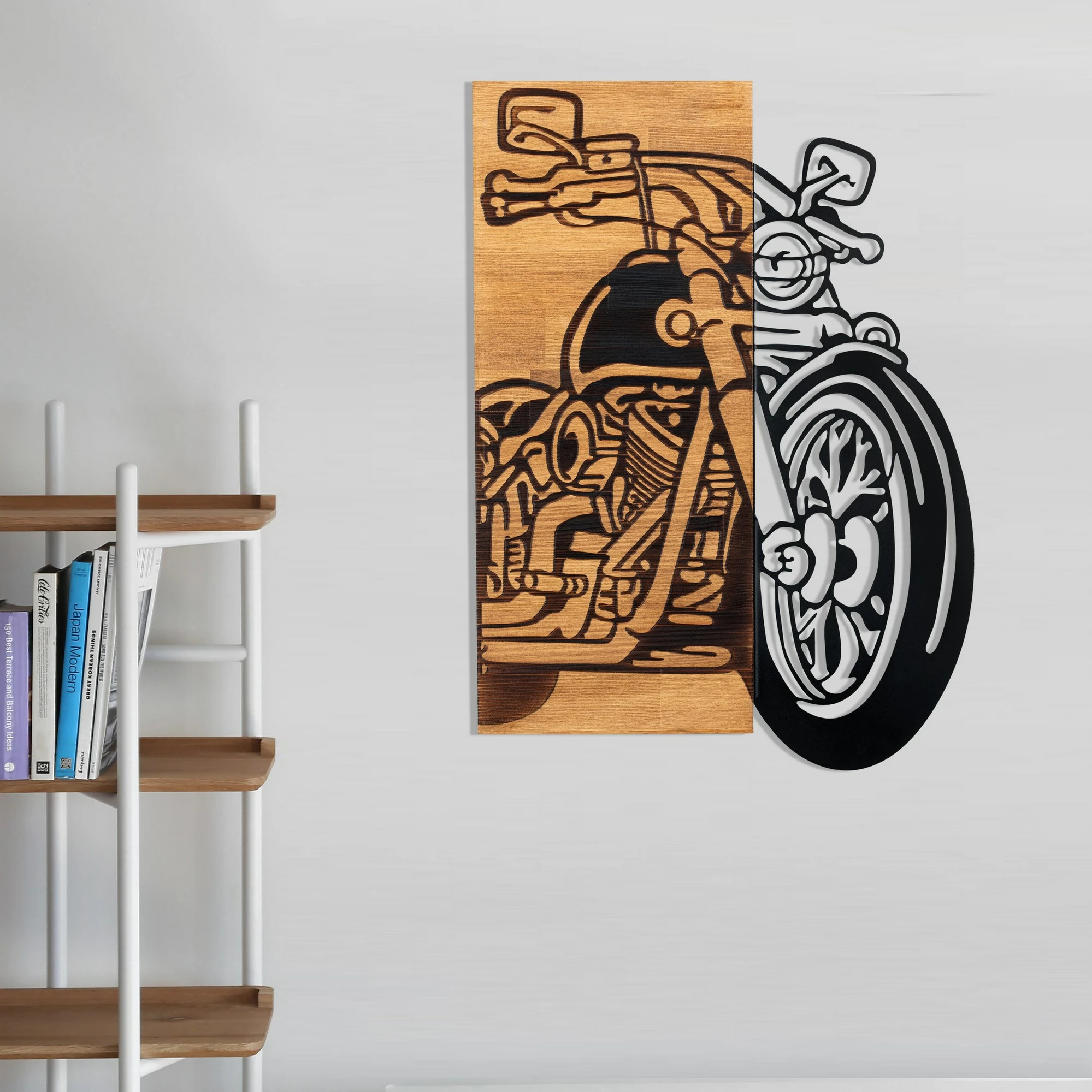 Aksesor dekorativ muri prej druri dhe metali, Wallity Chopper 2, ngjyrë e zezë dhe arre, 44x61cm