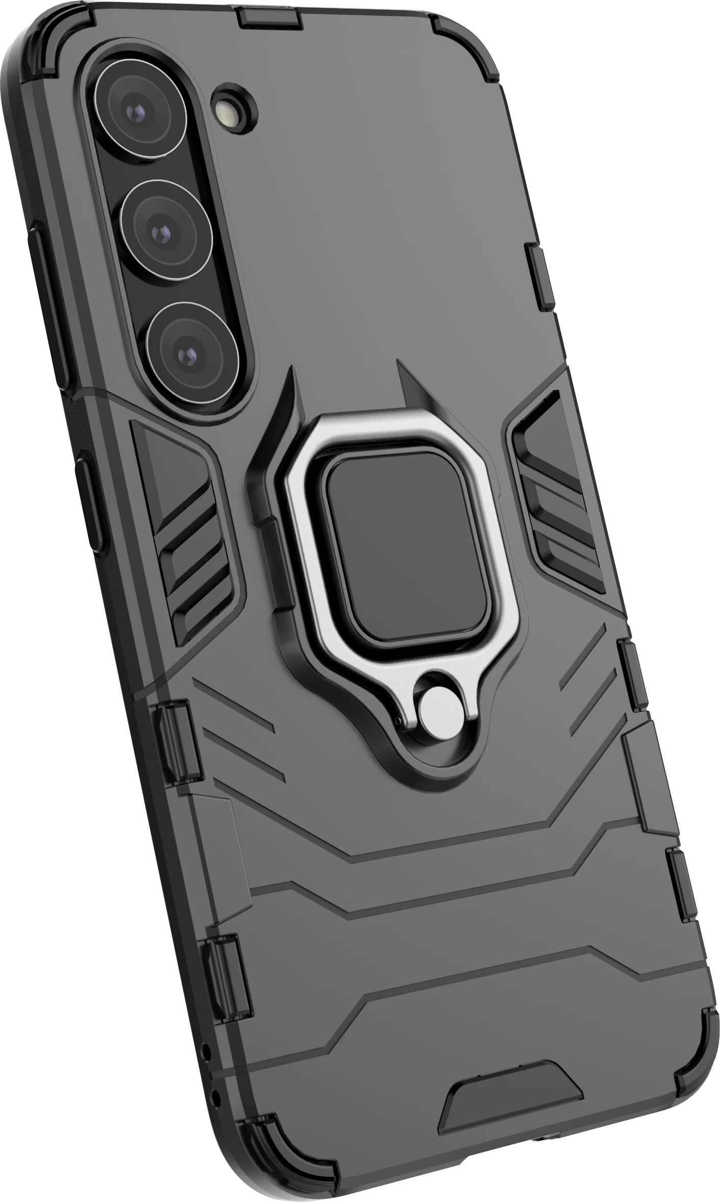 Mbështjellës Hurtel Ring Armor për Samsung Galaxy S23, me unazë metalike, i zi