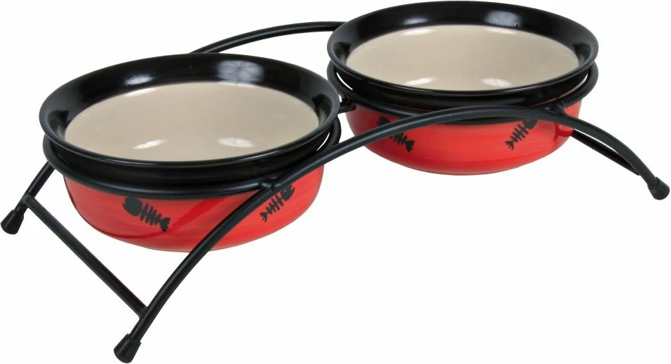 Set tasa qeramike për mace Trixie Eat on Feet 2x300 ml Ø12 cm, multikolor, set 2 copë