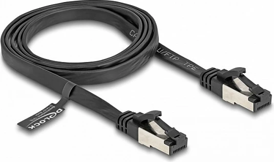 Kabllo Ethernet DeLOCK Cat8.1 RJ45-RJ45, 1 m, e rrafshët, 40 Gbps, e zezë