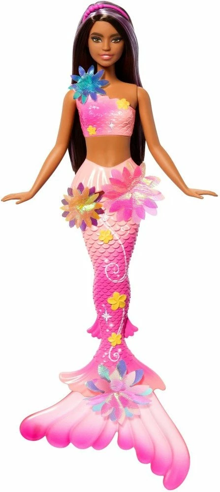 Kukull Mattel Barbie Flower Magic Mermaid JDM73, transformim lulesh, e papërshkueshme nga uji, 1 copë, flokë kafe