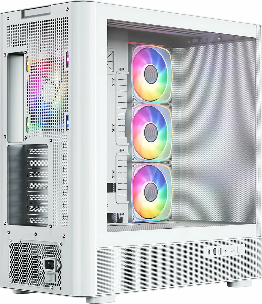 Kasë Modecom Volcano AQ500 ARGB MC-A-AQ500-4FA-W, Midi Tower, LCD ekran, 4x120mm ARGB ventilatorë, ATX/mATX/ITX, USB-C, e bardhë