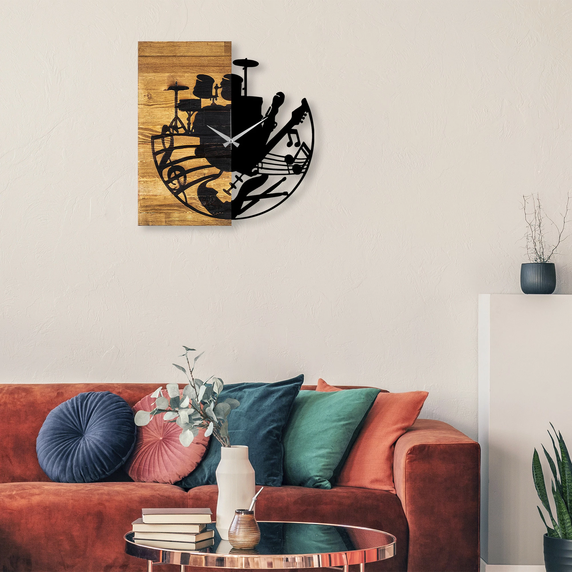 Orë muri dekorative prej druri, Wallity, ngjyrë arre dhe e zezë, 60x3x58cm